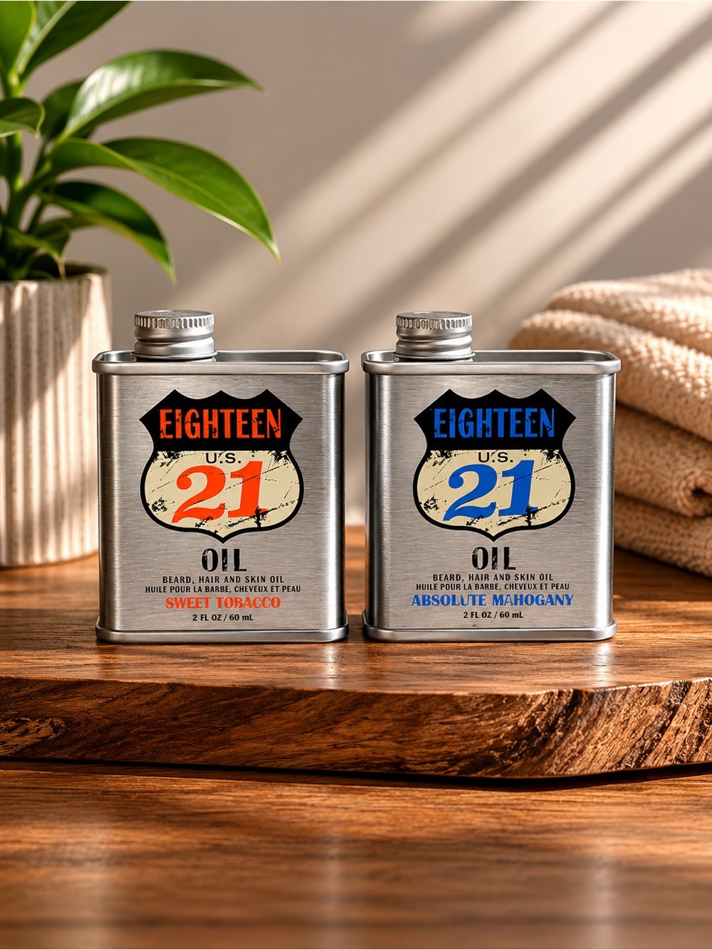 18.21 Man Made Beard Oil Duo 2oz | Sweet Tobacco & Mahogany New